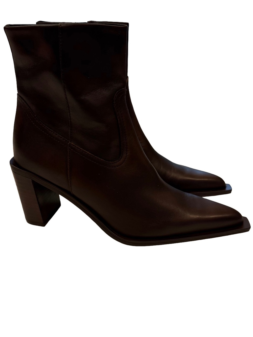 Mango Women’s Brown Leather Boots Block Heel Sz US 9.5-10 EU 41 NWT